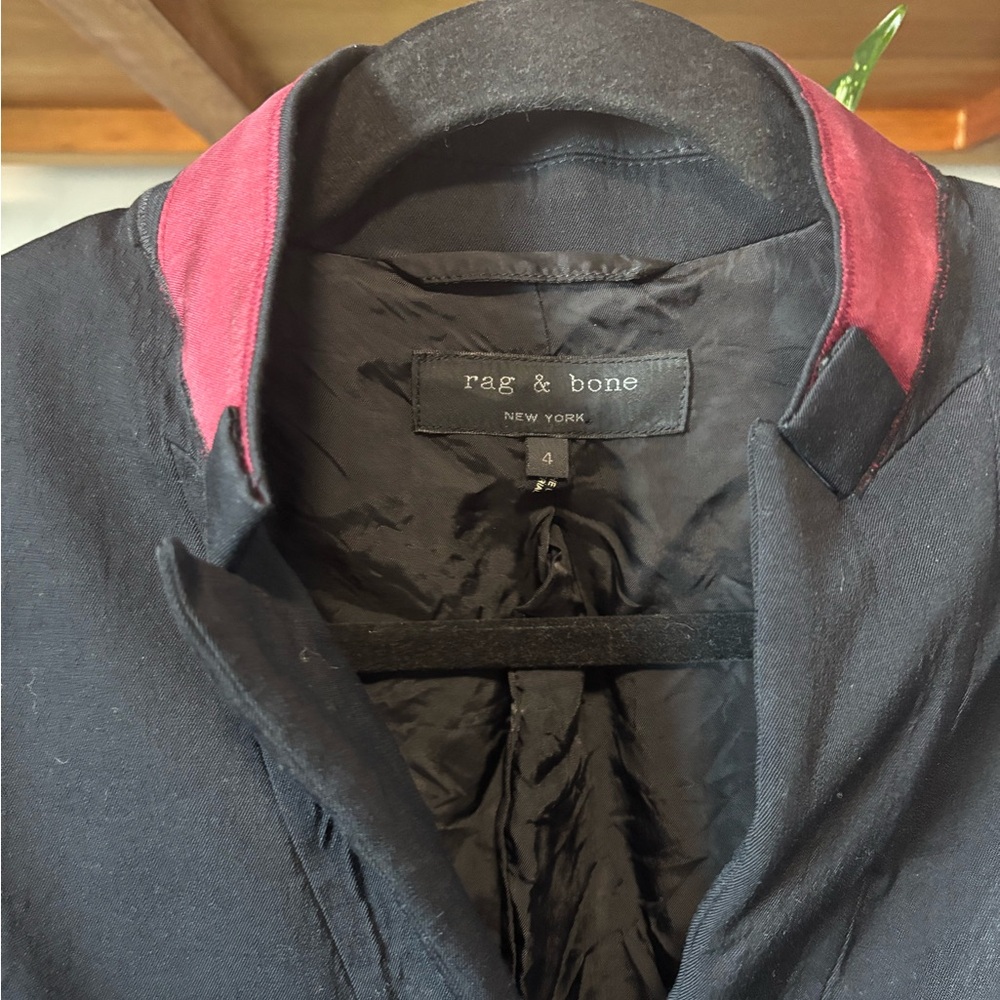 Rag & Bone Archer Black Blazer with Maroon Collar Detail - Picture 2 of 4